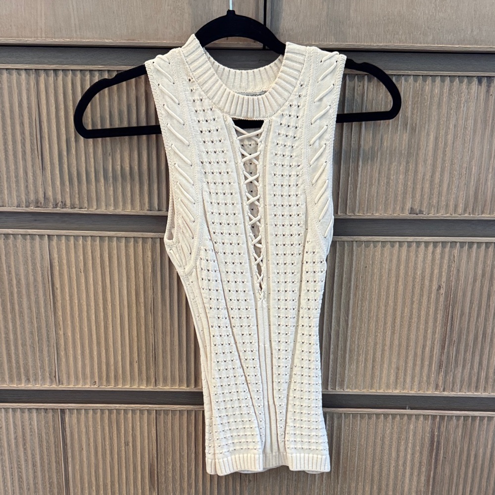 Ronny Kobo Collection Cream Lace-Up Tank Top